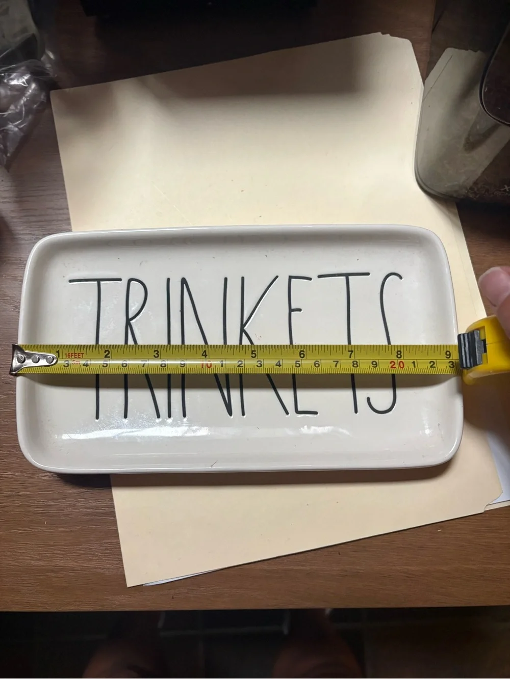 Rae Dunn White Ceramic Trinkets Tray - Black Lettering